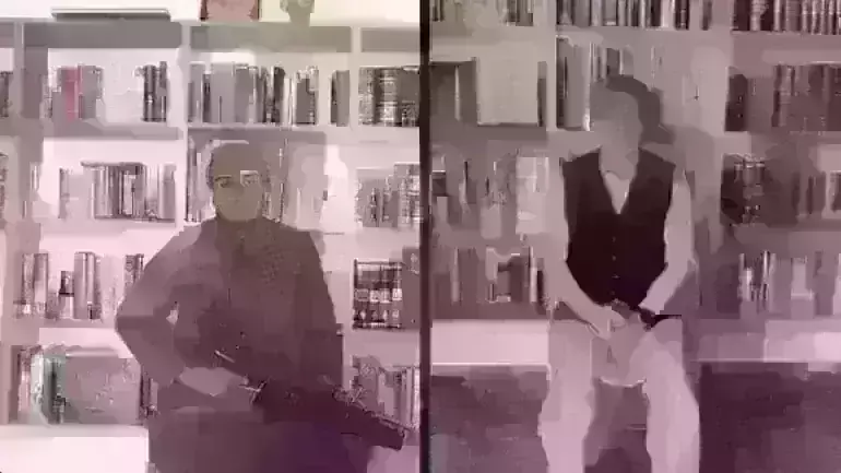 Taliban fighter poses in front of bookshelf where Amrullah Saleh recorded message, picture goes viral Taliban fighter poses in front of bookshelf where Amrullah Saleh recorded message, picture goes viral